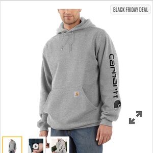 NWOT Carhartt Loose Fit Midweight Logo Sleeve Graphic Hoodie Heather Black M